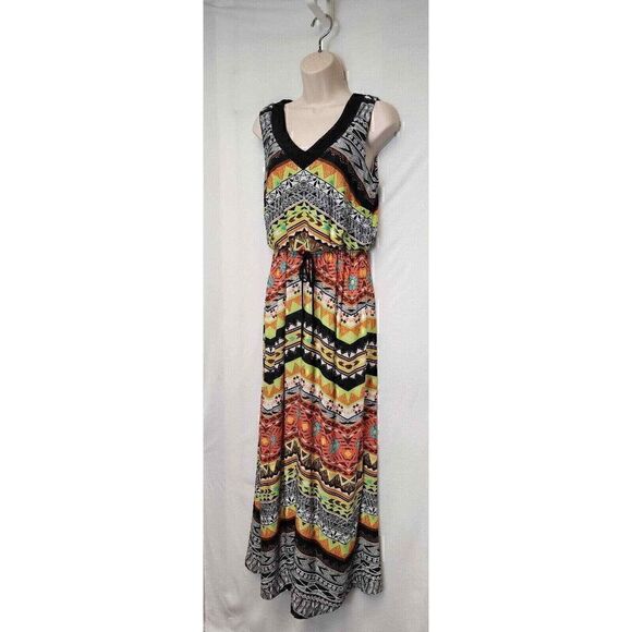 Emma & Michael Small Chevron V Neck Sleeveless Maxi Dress - Picture 3 of 3